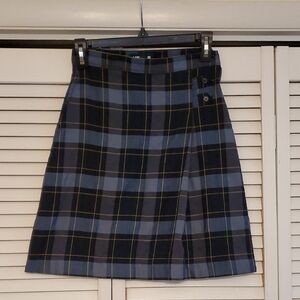 Land's End Vintage Plaid Blue and Yellow Gold Girls Skirt, Size 12